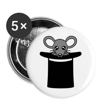 Maus im Zauberer Hut Zylinder Kleines Mäuschen Süß - Buttons groß 56 mm (5er Pack) - Weiß - Vorne
