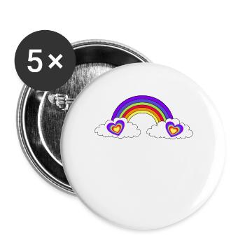 LGBT Regenbogen Herz Herzen - Buttons groß 56 mm (5er Pack) - Weiß - Vorne