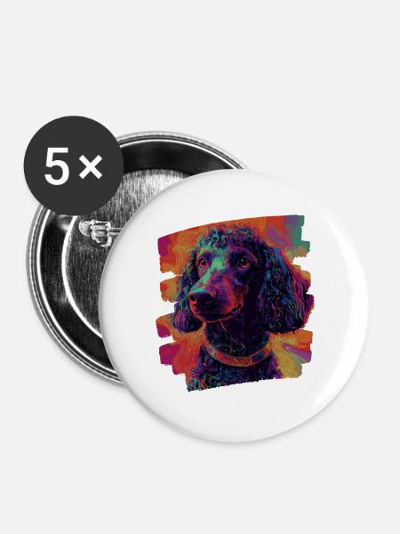 Pudel - Buttons groß 56 mm (5er Pack) - Weiß