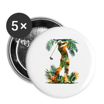Golfer Cartoon Look - Buttons groß 56 mm (5er Pack) - Weiß - Vorne