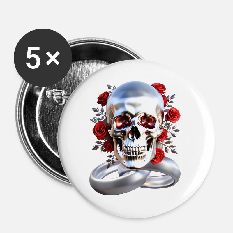 Skull with rings - Buttons large 2.2''/56 mm (5-pack) - white