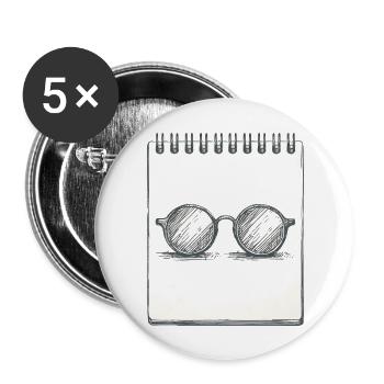Zeichnung einer Brille - Buttons groß 56 mm (5er Pack) - Weiß - Vorne