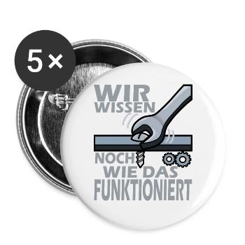 Früher repariert, heute weggeworfen - Oldschool - Buttons groß 56 mm (5er Pack) - Weiß - Vorne