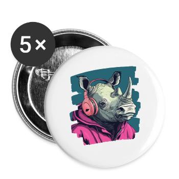 Rhinocéros - Lot de 5 grands badges (56 mm) - blanc - Devant