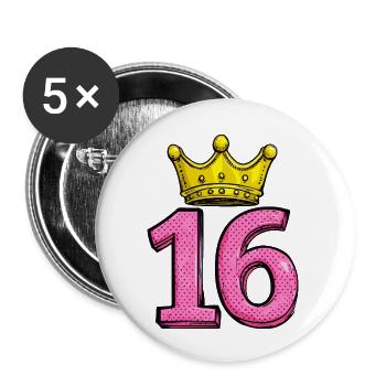16 Zahl Krone - Buttons groß 56 mm (5er Pack) - Weiß - Vorne