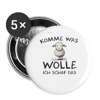 Komme was wolle ich Schaf das Schaf Wolle - Buttons groß 56 mm (5er Pack) - Weiß - Vorne