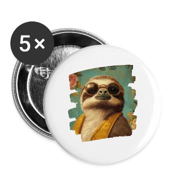 Faultier - Buttons groß 56 mm (5er Pack) - Weiß - Vorne