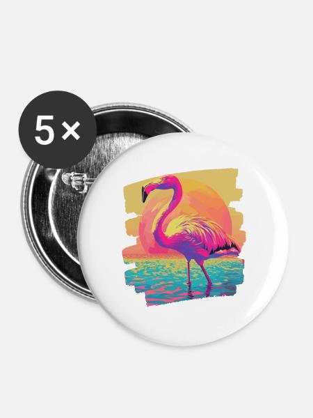 Flamingo - Buttons groß 56 mm (5er Pack) - Weiß