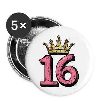 16 Zahl Krone - Buttons groß 56 mm (5er Pack) - Weiß - Vorne