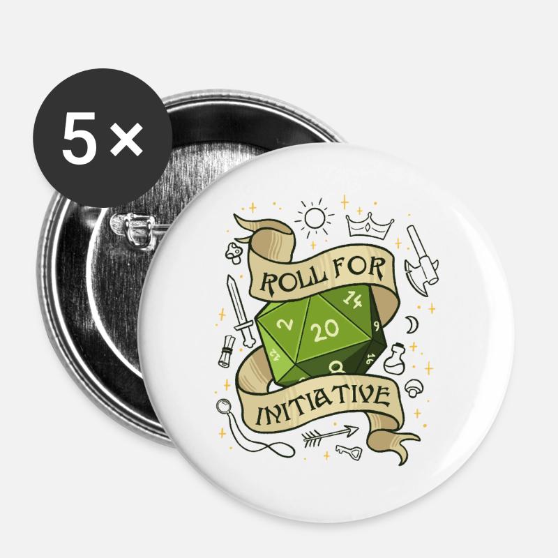 Roll for Initiative – Würfel dein Schicksal - Buttons groß 56 mm (5er Pack) - Weiß