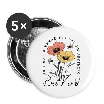Bee Child Flowers Bees Nature Spring Gift - Buttons large 2.2''/56 mm (5-pack) - white - Front