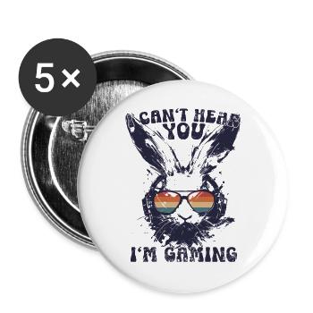 Je ne t’entends pas Je joue Cadeau de lapin rétro - Lot de 5 grands badges (56 mm) - blanc - Devant