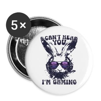 Je ne t’entends pas, je joue Casque rétro Hase - Lot de 5 grands badges (56 mm) - blanc - Devant