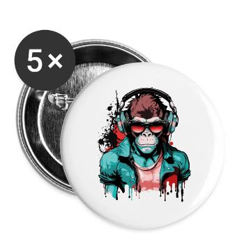 Affe Kopfhörer Sonnenbrille Gamer Zocken Musik - Buttons groß 56 mm (5er Pack) - Weiß - Vorne