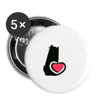 Katzen Valentin Katze Herz Herzen Liebe - Buttons groß 56 mm (5er Pack) - Weiß - Vorne
