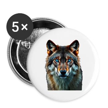 The Sapphire Gaze: Intense Portrait of a Wolf - Buttons large 2.2''/56 mm (5-pack) - white - Front