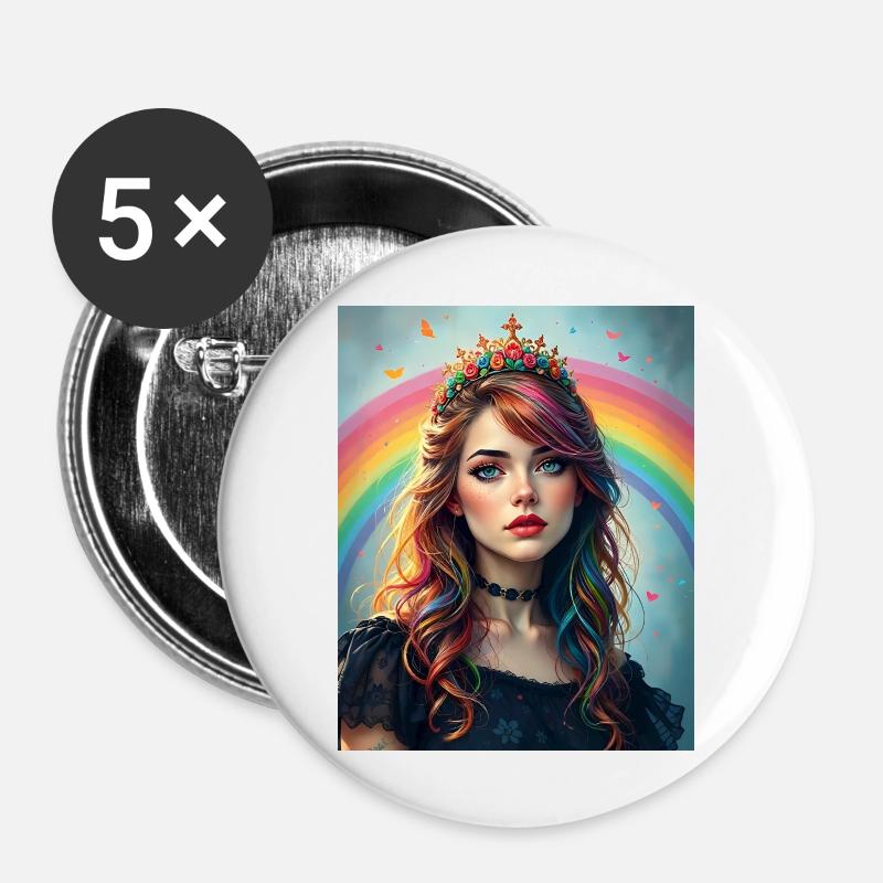 Rainbow Punk Princess - Buttons large 2.2''/56 mm (5-pack) - white