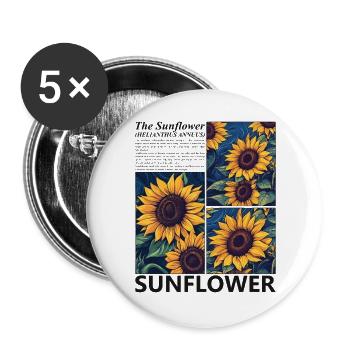 Sonnenblume Blüten Sommer Botanik Natur Geschenk - Buttons groß 56 mm (5er Pack) - Weiß - Vorne