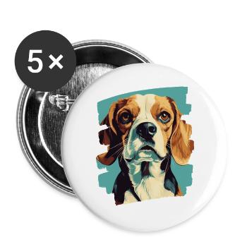 Beagle - Buttons groß 56 mm (5er Pack) - Weiß - Vorne