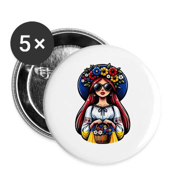 Ukraine Matroschka mit Sonnenbrille für Ukrainer - Buttons groß 56 mm (5er Pack) - Weiß - Vorne