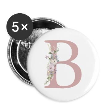 B Monogramme, Floral, Personnalisable - Lot de 5 grands badges (56 mm) - blanc - Devant