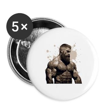 Fitness Homme Muscles Musculation - Lot de 5 grands badges (56 mm) - blanc - Devant