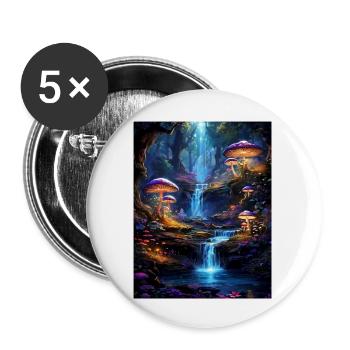 Forêt magique avec cascade - Lot de 5 grands badges (56 mm) - blanc - Devant