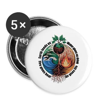 Four Elements Tree - Earth, Water, Fire, Air - Buttons large 2.2''/56 mm (5-pack) - white - Front