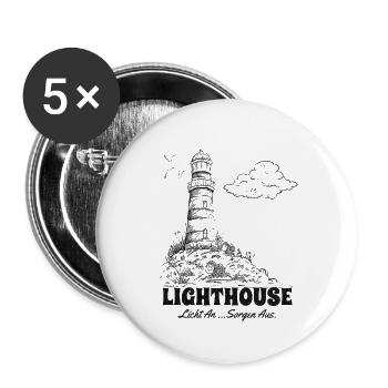 Leuchtturm Sketch Meer Urlaub Spruch - Buttons groß 56 mm (5er Pack) - Weiß - Vorne