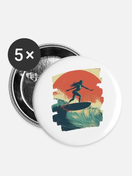 Surfer - Buttons groß 56 mm (5er Pack) - Weiß