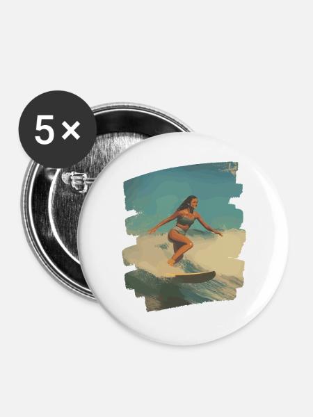 Surfer - Buttons groß 56 mm (5er Pack) - Weiß