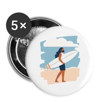 Surfer - Buttons groß 56 mm (5er Pack) - Weiß - Vorne