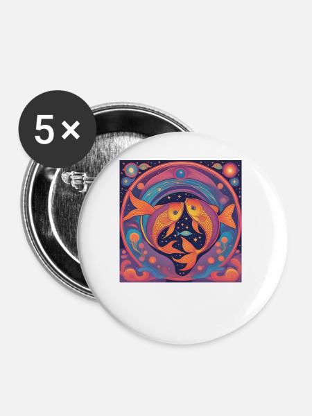 Fische Sternzeichen Astrologie Geschenk - Buttons groß 56 mm (5er Pack) - Weiß