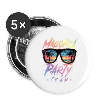 Mallorca Party Team Bunt - Buttons groß 56 mm (5er Pack) - Weiß - Vorne