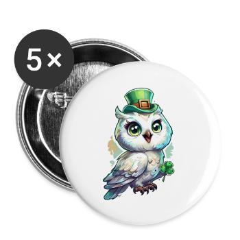 Cadeau hibou oiseau de la Saint-Patrick - Lot de 5 grands badges (56 mm) - blanc - Devant