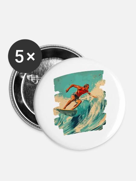 Surfer - Buttons groß 56 mm (5er Pack) - Weiß
