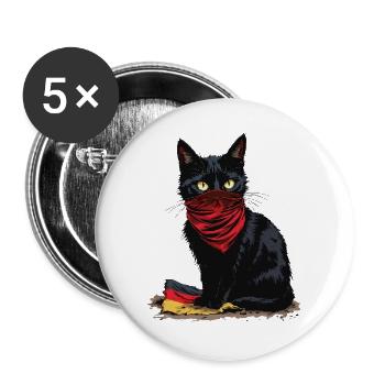 Black Cat Antifa - Schwarze Katze - Buttons groß 56 mm (5er Pack) - Weiß - Vorne