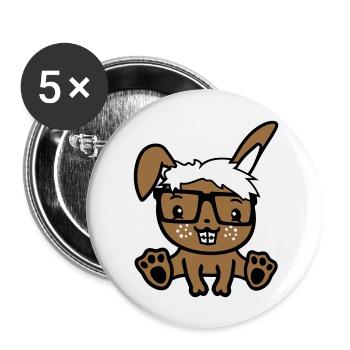 Bunny Nerd Geek Horn-rimmed Glasses Smart Freak Intelligent - Buttons large 2.2''/56 mm (5-pack) - white - Front