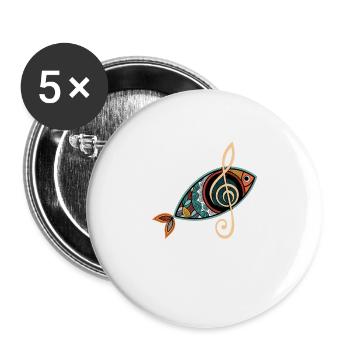 Christian fish with clef church choir - Buttons large 2.2''/56 mm (5-pack) - white - Front