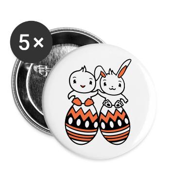 Bunny Bird Chick 2 Friends Large Easter Eggs Huge - Buttons large 2.2''/56 mm (5-pack) - white - Front