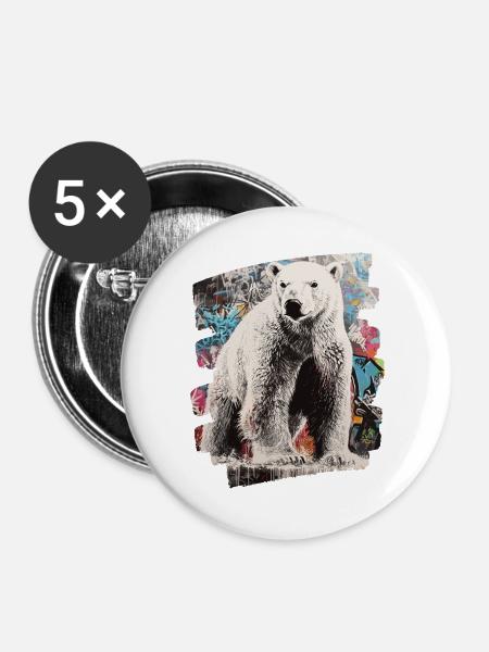 Eisbär Graffiti Sprayer - Buttons groß 56 mm (5er Pack) - Weiß