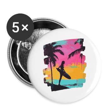 Surfer Surfen Surfbrett Surfing - Buttons groß 56 mm (5er Pack) - Weiß - Vorne
