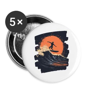 Surfer Surfen Surfbrett Surfing - Buttons groß 56 mm (5er Pack) - Weiß - Vorne