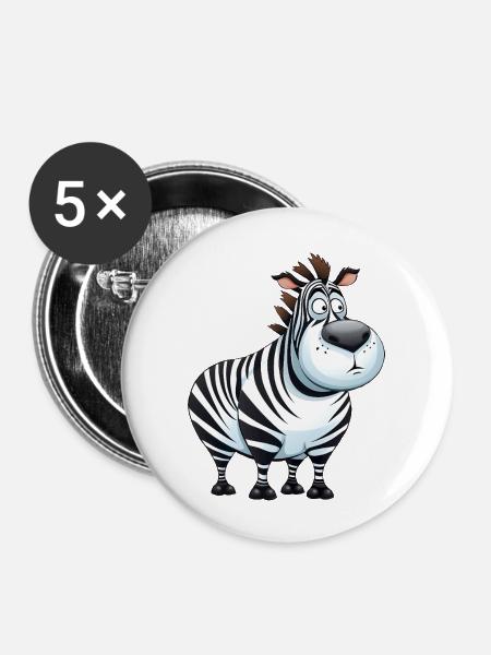 Molliges Zebra - dicke Tiere - Buttons groß 56 mm (5er Pack) - Weiß