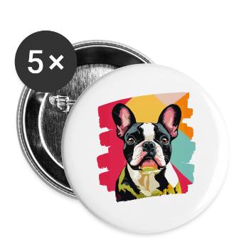 Frenchie Französische Bulldogge - Buttons groß 56 mm (5er Pack) - Weiß - Vorne