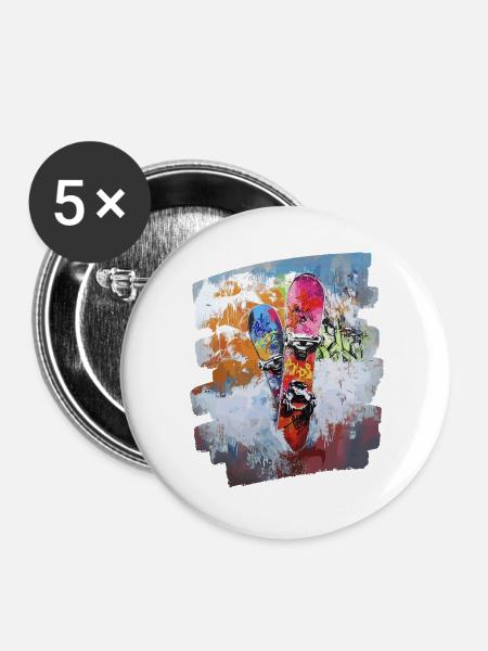 Snowboarder Pulverschnee - Buttons groß 56 mm (5er Pack) - Weiß