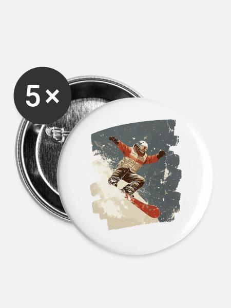 Snowboarder Pulverschnee - Buttons groß 56 mm (5er Pack) - Weiß