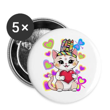 Cat Birthday Kids Child Heart Hearts Baby - Buttons large 2.2''/56 mm (5-pack) - white - Front