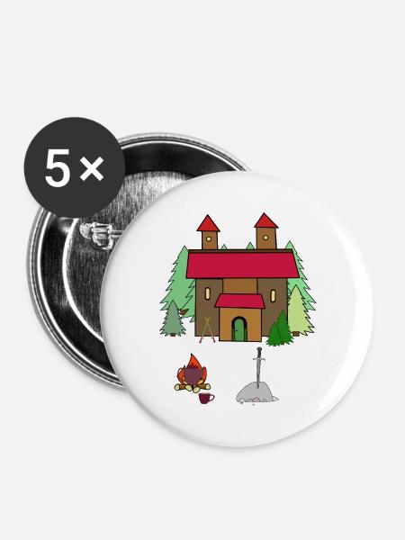 Burg Mittelalter Kinder Kind Ritter König Märchen - Buttons groß 56 mm (5er Pack) - Weiß