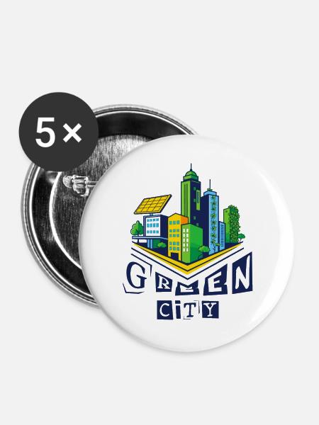 Green Citys - Buttons groß 56 mm (5er Pack) - Weiß